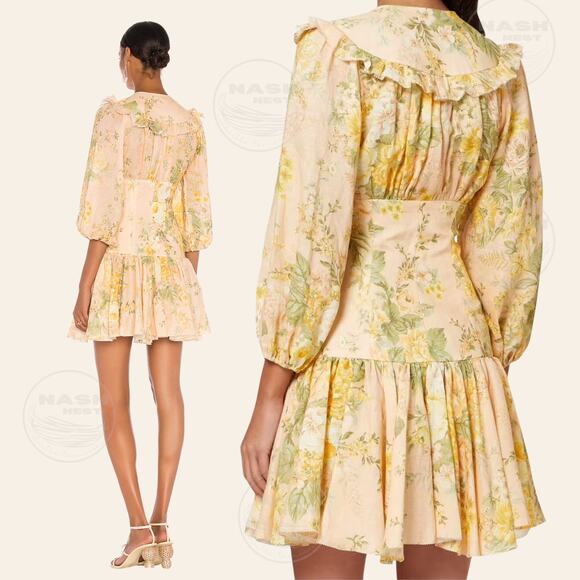 Zimmermann 2 US 6 Amelie Corset Dress | Floral Romantic Feminine Linen Mini $795 - Picture 4 of 14